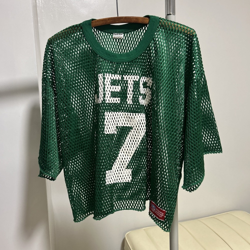 Vintage 80s Sand Knit New York Jets Mesh Jersey Size Large Green NFL NYC